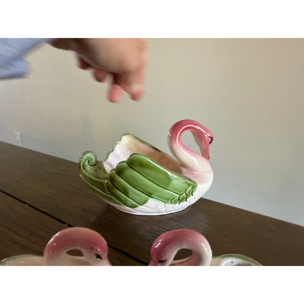 Vintage Swan Planter & Candle Holders Set Green Pink Good Vintage Rose Decor